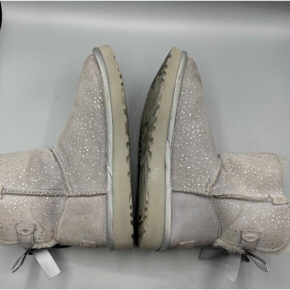 UGG Mini Bailey Bow Gray Sparkle Shearling Bow Boot 6 Womens Winter Suede - Picture 6 of 8